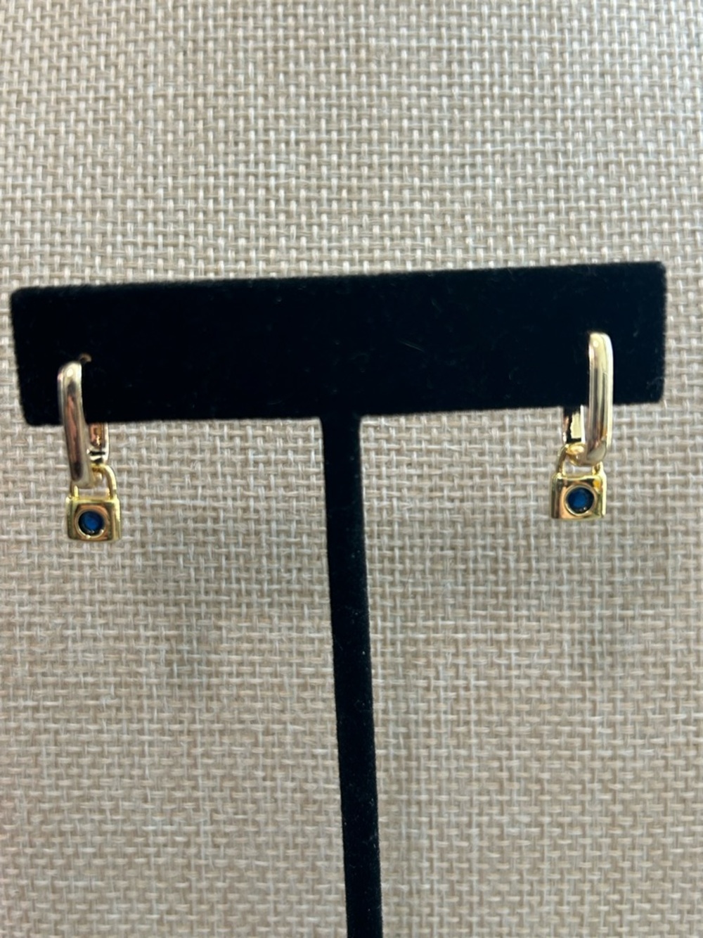 NWOT|18K Gold Filled Padlock Drop Earrings|Lab-Created Sapphire|Minimalist Hoops